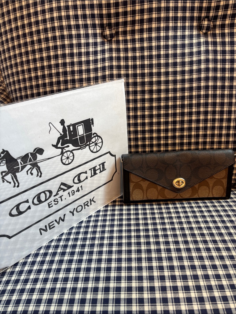 Coach Colorblock  Signature Envelope Wallet with detachable gold chain